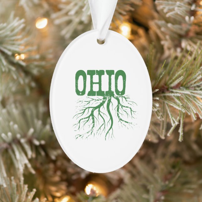 Ohio Tree Roots Green Word Art Ornament (Tree)