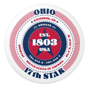 Ohio US State Red White Blue Typography Ceramic Knob