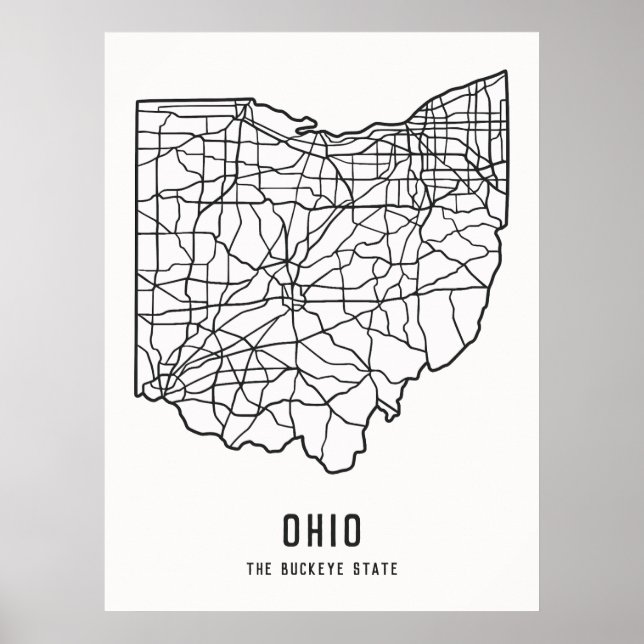 Ohio US State road map - Buckeye State map Poster (Front)