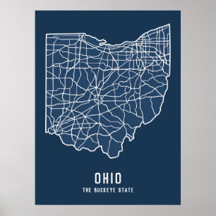 Ohio US State road map - Buckeye State map Poster