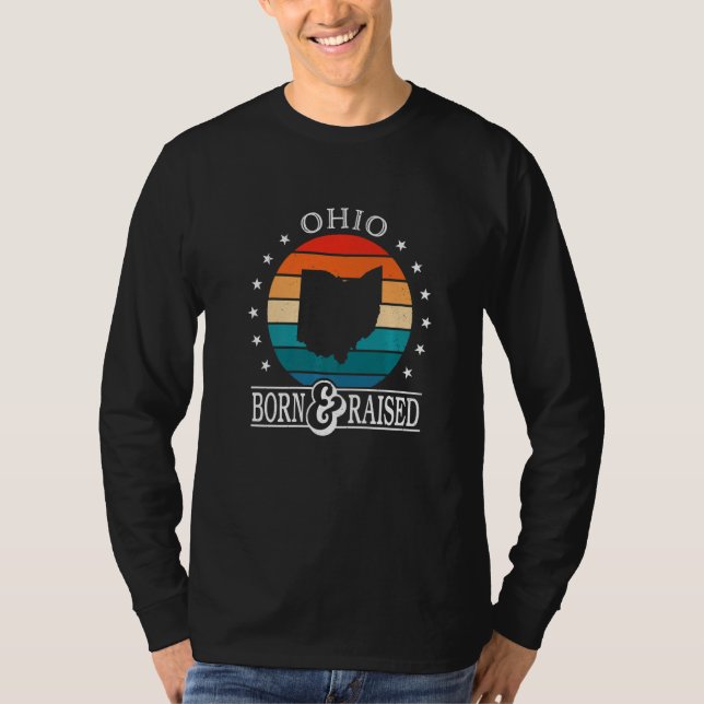 Ohio Usa Born & Raised Retro Us State Pride   T-Shirt (Front)