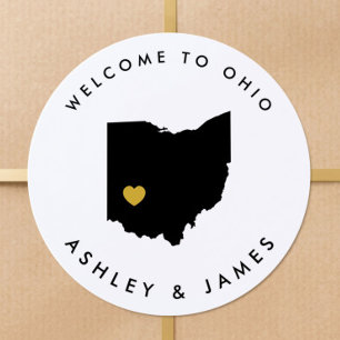 Ohio Wedding Welcome Sticker Tag, Black & Gold