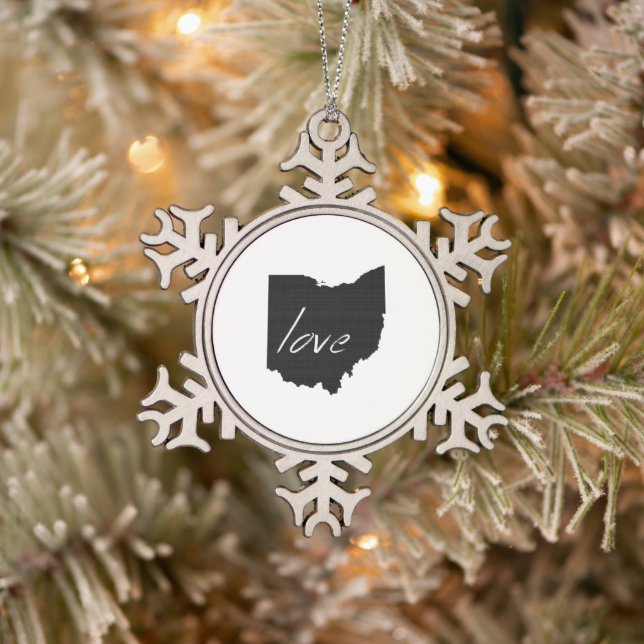 Ohioan Love Ohio Shaped Black Buckeye Chalkboard Snowflake Pewter Christmas Ornament (Tree)