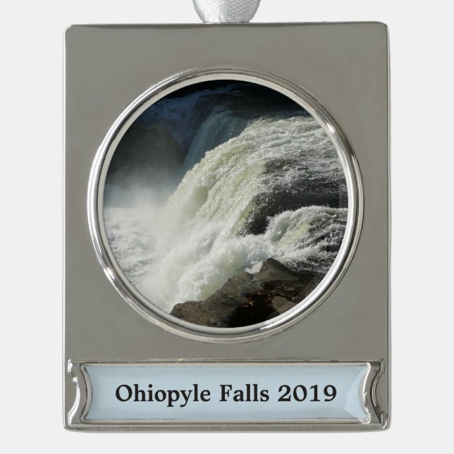 Ohiopyle Falls in Pennsylvania Silver Plated Banner Ornament (Front)