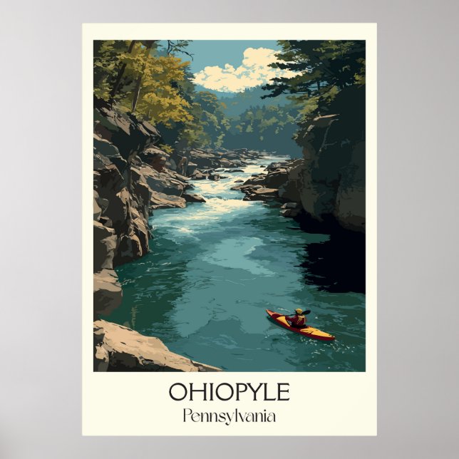 Ohiopyle Pennsylvania Vintage Whitewater River Art Poster (Front)