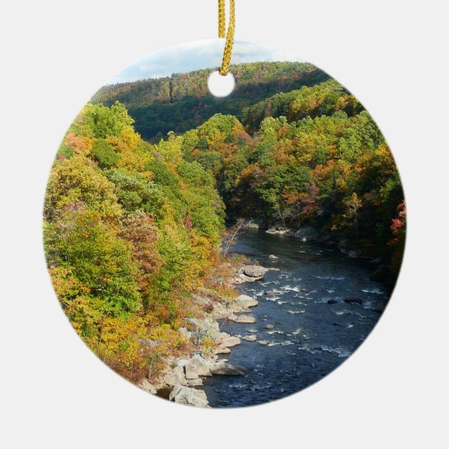 Ohiopyle River in Fall I Pennsylvania Autumn Ceramic Ornament (Front)