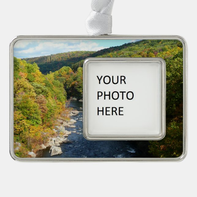 Ohiopyle River in Fall I Pennsylvania Autumn Silver Plated Framed Ornament (Front)