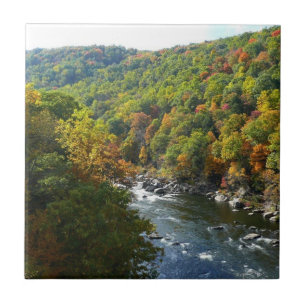 Ohiopyle River in Fall II Pennsylvania Autumn Ceramic Tile