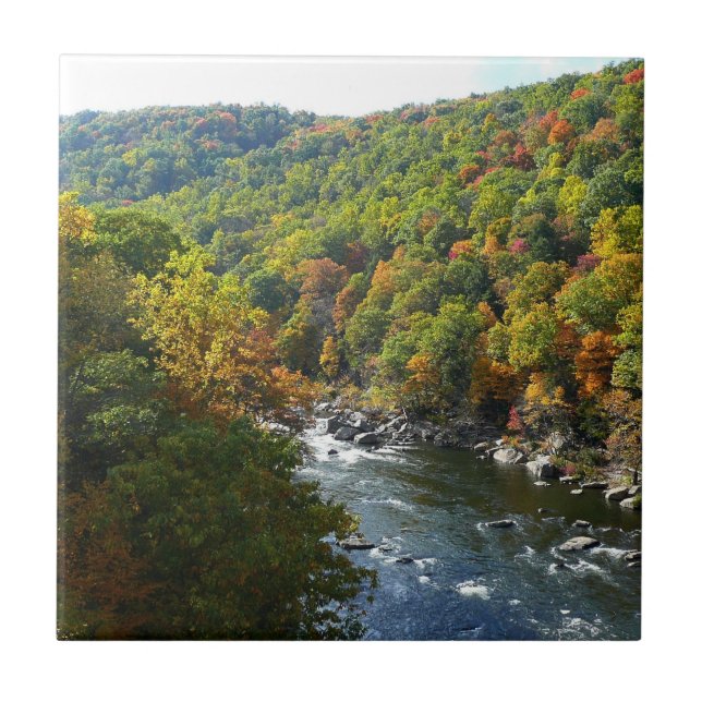 Ohiopyle River in Fall II Pennsylvania Autumn Ceramic Tile (Front)