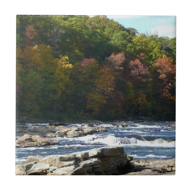 Ohiopyle River Rapids in Fall Pennsylvania Autumn Ceramic Tile (Front)