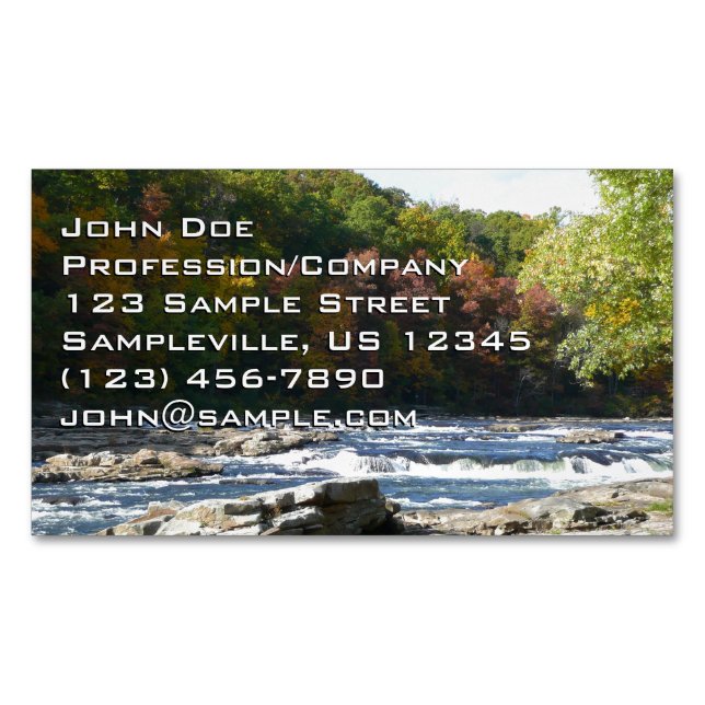 Ohiopyle River Rapids in Fall Pennsylvania Autumn Magnetic Business Card (Front)