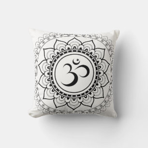 Ohm Mandala Om Mandala White & Black Cushion