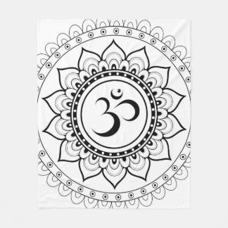 Ohm Mandala Om Mandala White & Black Fleece Blanket