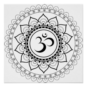 Ohm Mandala Om Mandala White & Black Poster