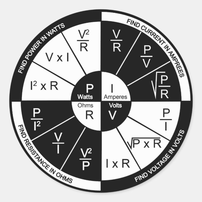 Ohm's Law Sticker- black and white Classic Round Sticker (Front)