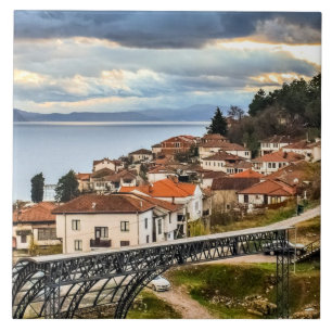 Ohrid, N. Macedonia, cityscape photograph, Ceramic Tile