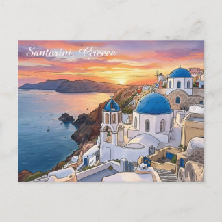 Oia Santorini Greece Sunset Travel Postcard