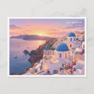 Oia Santorini Greece Sunset Travel Postcard