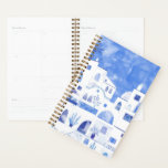 Oia Santorini Greece Watercolor Townscape Painting Planner<br><div class="desc">Blue and white contemporary townscape watercolor painting of the village of Oia in the Greek island of Santorini,  where I'd like to be right now.</div>
