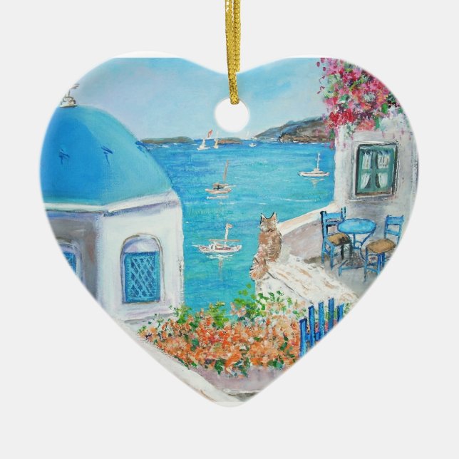 Oia, Santorini Heart Ornament (Front)