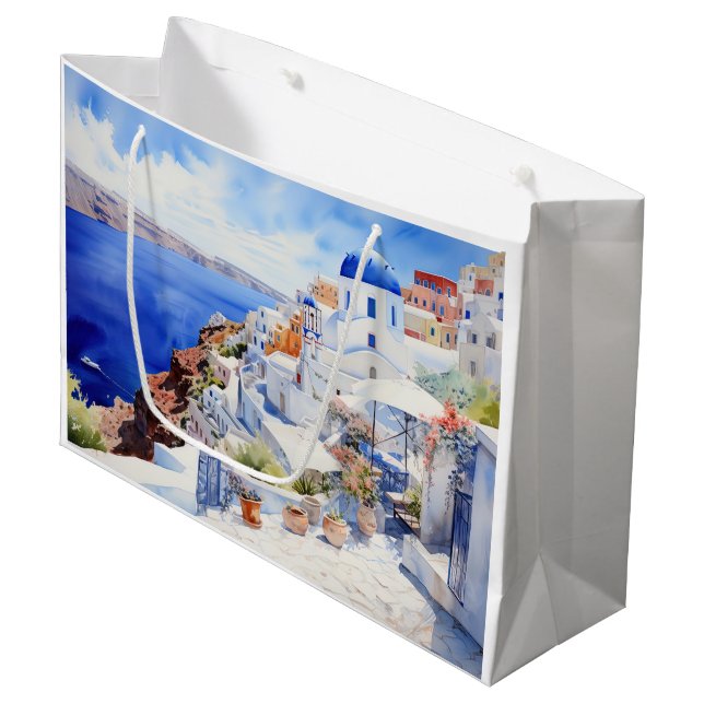 Oia Santorini  Large Gift Bag (Front Angled)