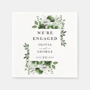 OIive Green Modern Country Floral Engagement Party Napkin