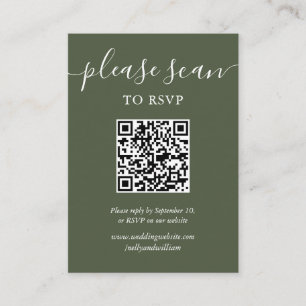 OIive Green Script RSVP QR Code Enclosure Card