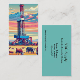 Oil And Gas Industry Drilling Rig and Cattle  Business Card