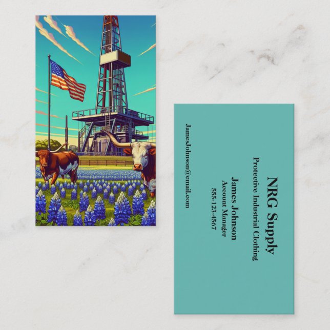 Oil And Gas Industry Rig Cattle American Flag Business Card (Front/Back)