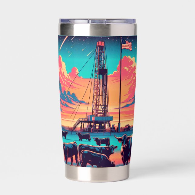Oil And Gas Industry Rig Cattle American Flag Insulated Tumbler (Back)