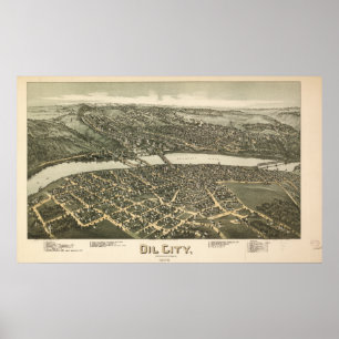 Oil City Pennsylvania 1896 Antique Panoramic Map Poster