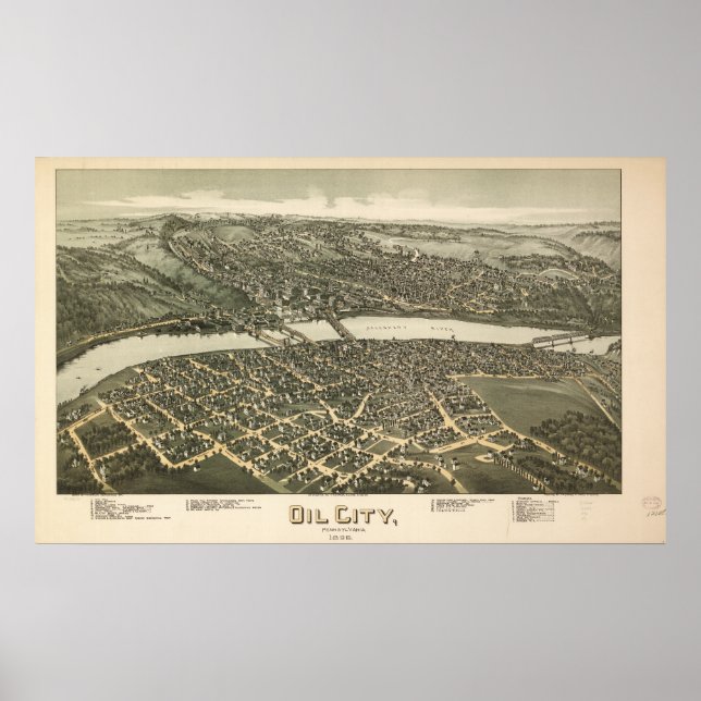 Oil City Pennsylvania 1896 Antique Panoramic Map Poster (Front)