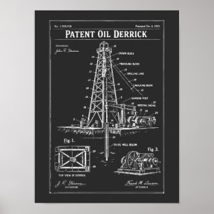 Oil Derrick Blueprint Patent Poster