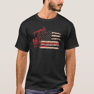 Oil Drilling Rig American Flag Roughneck Oilfield  T-Shirt