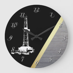 Oil Drilling Rig Gold and Silver Metal Look Large Clock