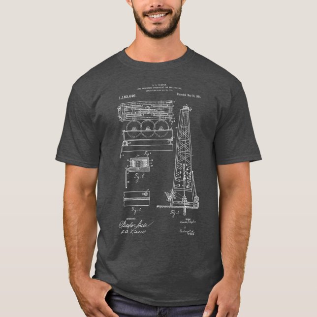 Oil Drilling Rig Patent Graphic Oilfield driller T-Shirt (Front)