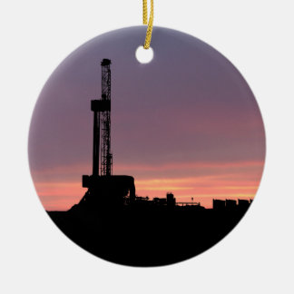 Oil Drilling Rig | Purple Orange Sunset Dated Ceramic Ornament