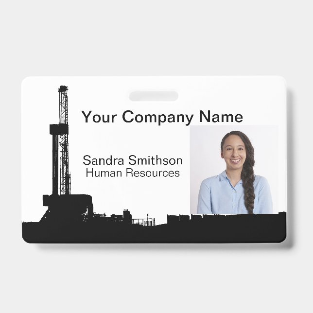 Oil Drilling Rig Silhouette  ID Badge (Front)