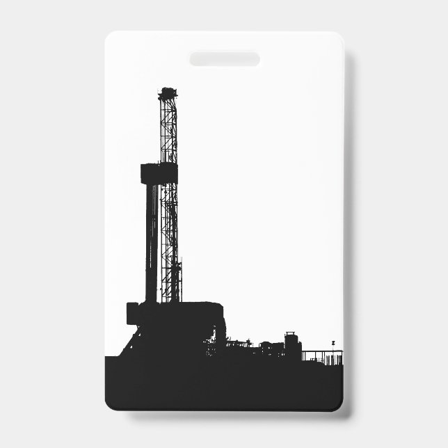 Oil Drilling Rig Silhouette (Vertical) Badge ID Badge (Front)