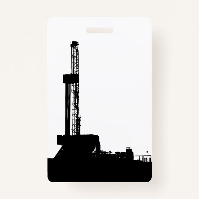 Oil Drilling Rig Silhouette (Vertical) Badge ID Badge (Front)