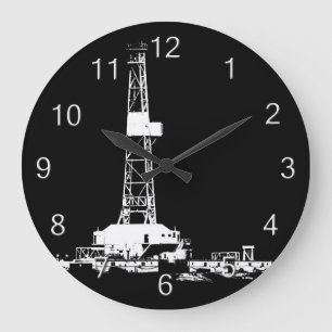 Oil Drilling Rig (white numbers) Large Clock