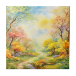 oil paint a spring landscape  2 ceramic tile
