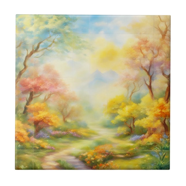 oil paint a spring landscape  2 ceramic tile (Front)