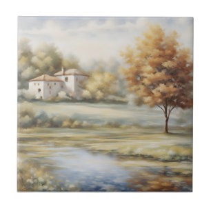 oil paint a spring landscape ceramic tile