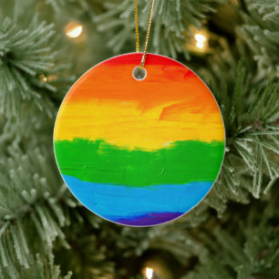 Oil paint Rainbow Colours Gay Lesbian LGBT Ceramic Ornament