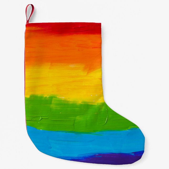 Oil paint Rainbow Colours Gay Lesbian LGBT Small Christmas Stocking (Front)