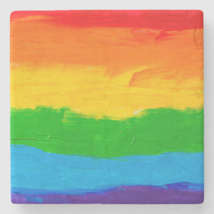 Oil paint Rainbow Colours Gay Lesbian LGBT Stone Coaster