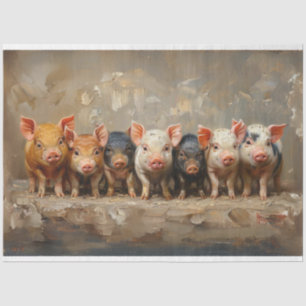 Oil Painted 7 Pigs Best Friends Decoupage Tissue Paper