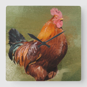 Oil Painted chicken Kitchen Clock