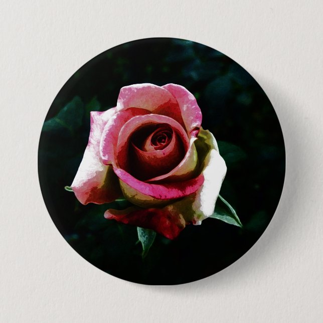 Oil painted red rose 7.5 cm round badge (Front)